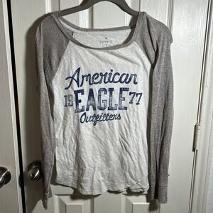 American Eagle Favorite T Womens White Gold Long Sleeve Lightweight Size S‎